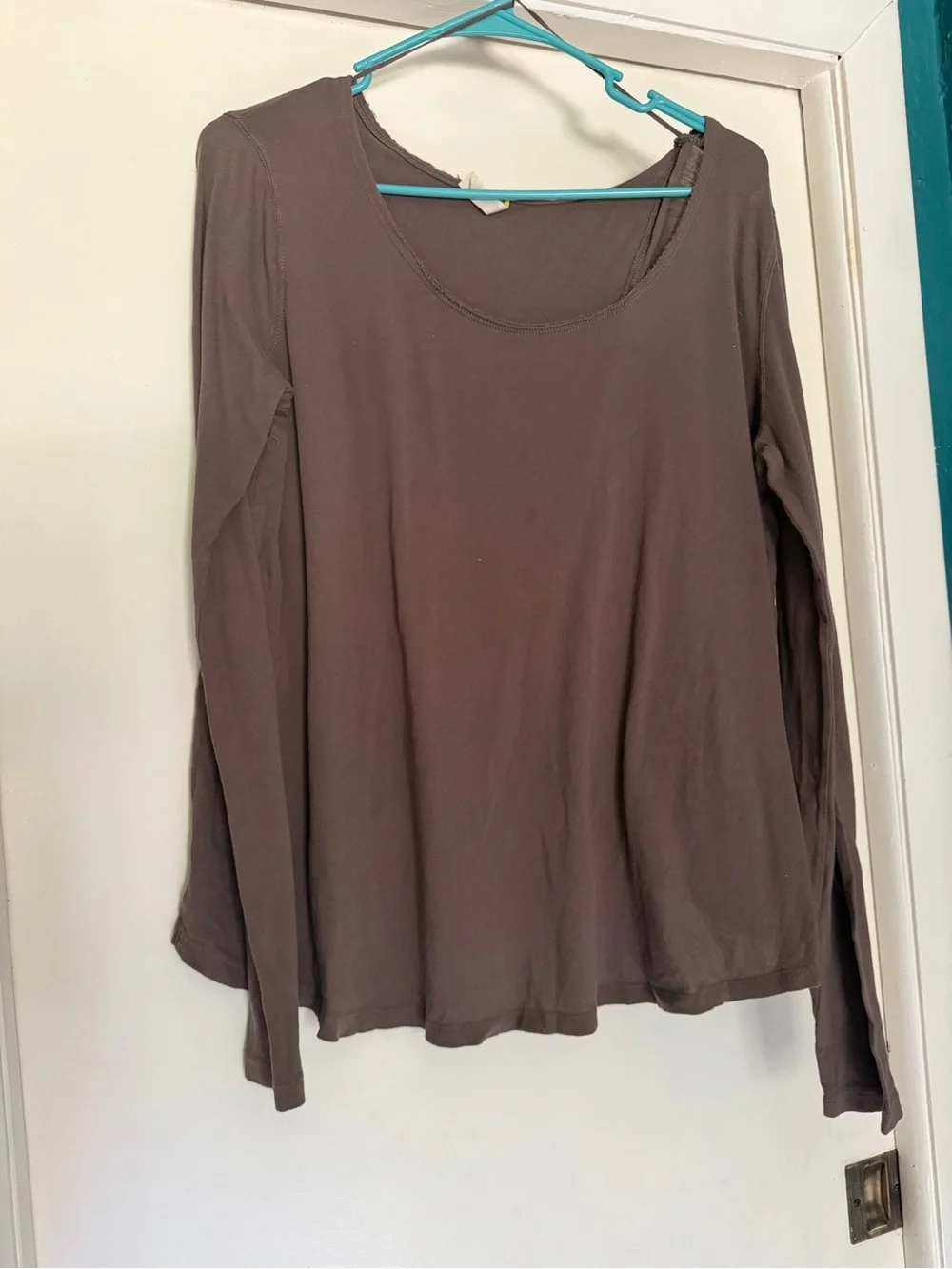 Free People Scoop Neck Long Sleeve Top in Brown